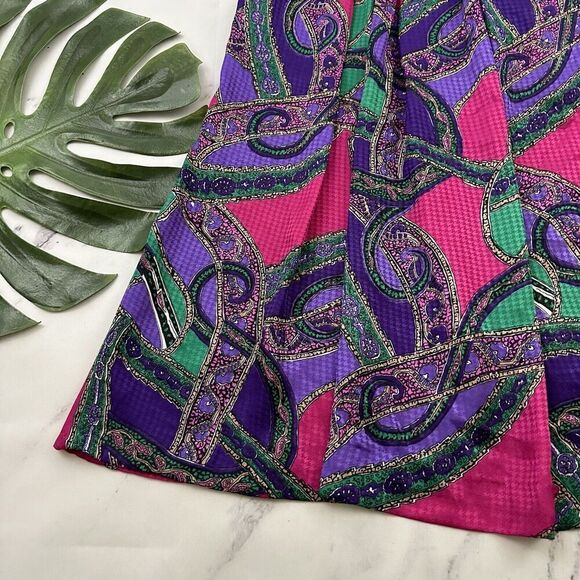 Gianna Womens Vintage 90s Midi Skirt Size 12 Purple Pink Paisley Pleated Satin - Picture 4 of 10